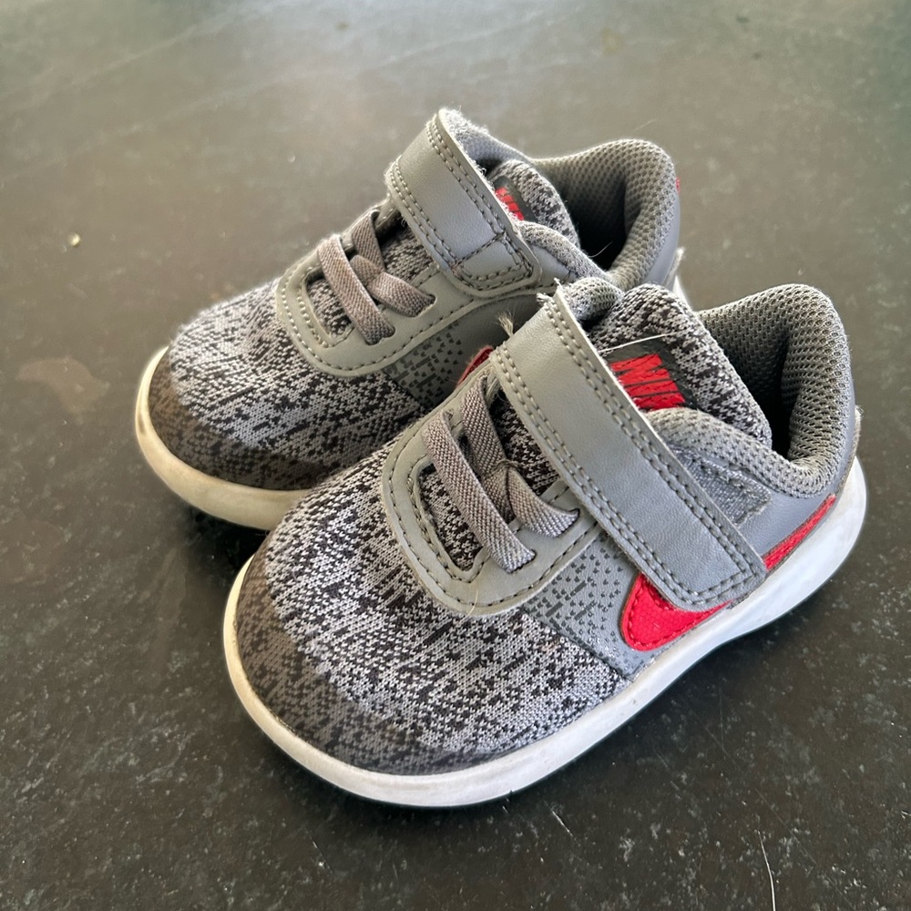Nike Gray and Red Velcro Sneakers for baby or toddler size 5,